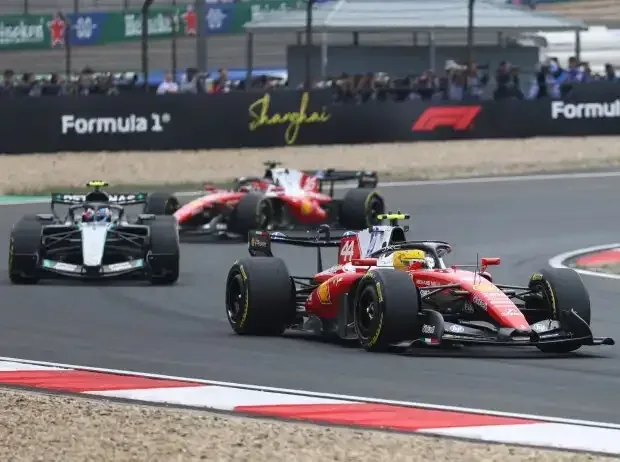 Title image for the news: Lewis Hamilton, Charles Leclerc and George Russell at the 2026 Chinese Grand Prix
