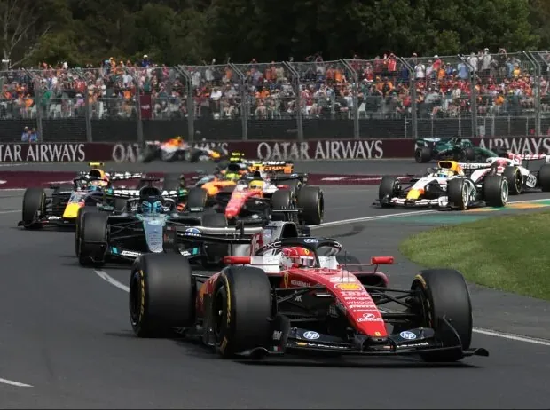 Charles Leclerc leads after the first corner at the 2026 Australian Grand Prix