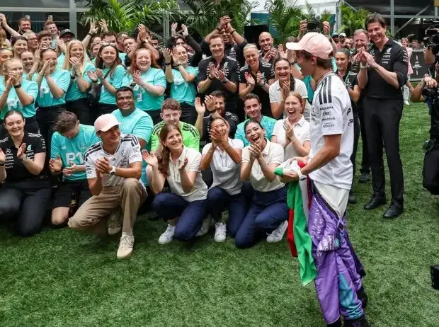Title image for the news: Kimi Antonelli celebrates his victory at the Formula 1 race in Miami 2026