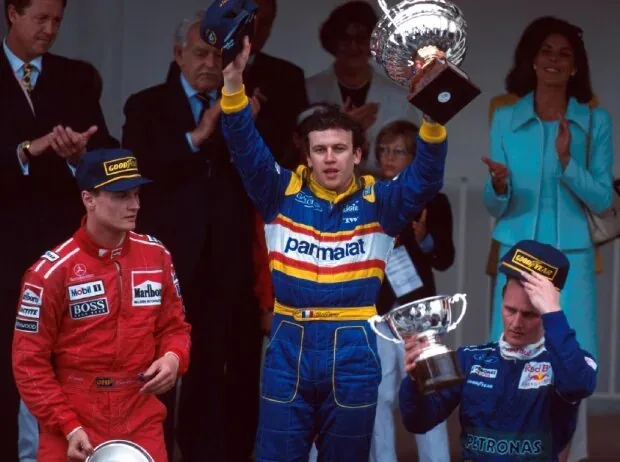 The Monaco podium 1996: David Coulthard, Olivier Panis, Johnny Herbert