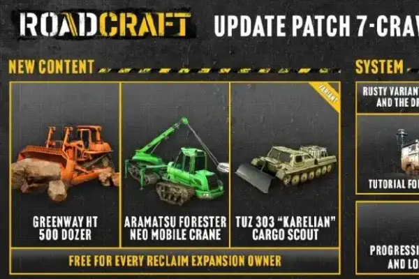 RoadCraft: Update to V7.0 and Crawler Pack DLC ready, new Public Test Server version