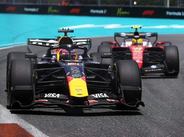 Max Verstappen (Red Bull) ahead of Lewis Hamilton (Ferrari) at the Miami Grand Prix 2026