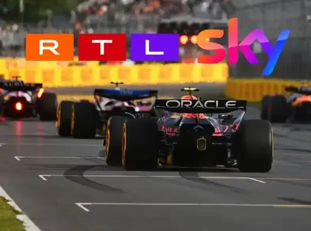 Title image for the news: Formula 1 start scene with the logos of RTL and Sky (photo montage)
