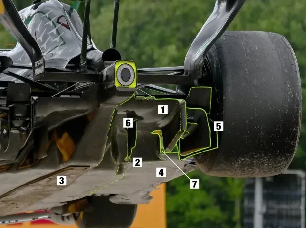 The floor of the Mercedes W17 in detail