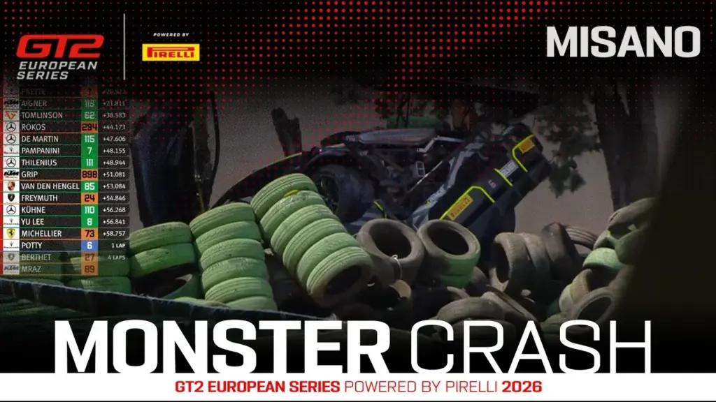 GT2-Drama in Misano: Führender fliegt spektakulär über die Barrieren