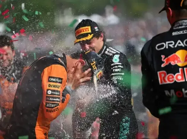Title image for the news: Kimi Antonelli, Lando Norris and Max Verstappen on the Formula 1 podium 2026 in Hungary