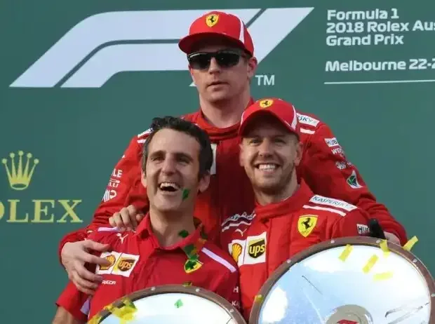 Title image for the news: Sebastian Vettel and Kimi Räikkönen celebrate the Ferrari victory at the 2018 Australian Formula 1 race