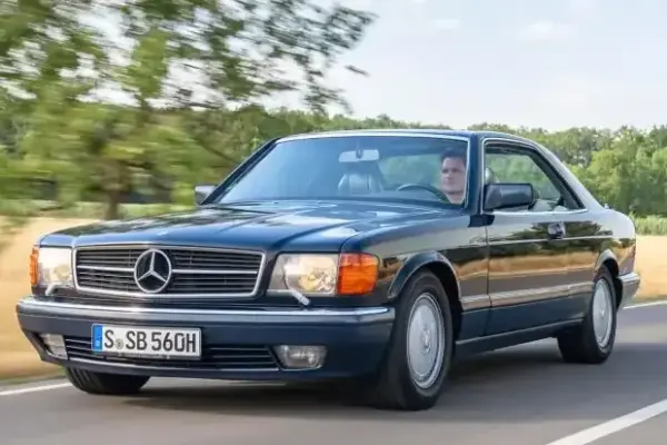 On the road in Bruno Sacco's private Mercedes 560 SEC
