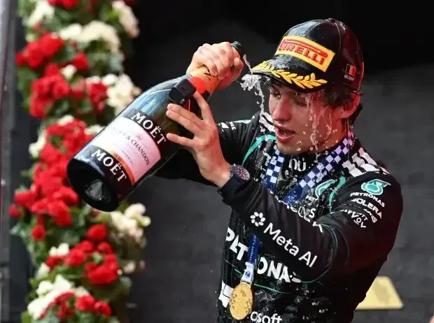 Title image for the news: Kimi Antonelli celebrates his victory at the 2026 Belgian Formula 1 race