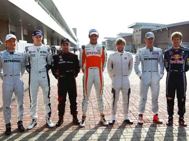 Nico Rosberg, Nick Heidfeld, Timo Glock, Adrian Sutil, Michael Schumacher, Sebastian Vettel