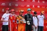 George Russell (Mercedes), Charles Leclerc (Ferrari) und Lando Norris (McLaren)