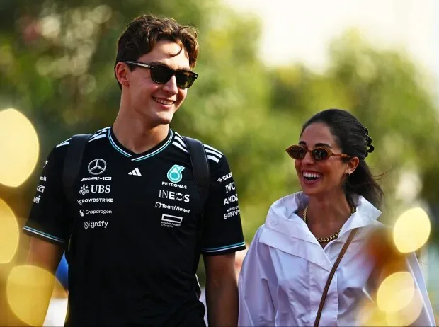Formula 1 driver George Russell with his fiancée Carmen Montero Mundt