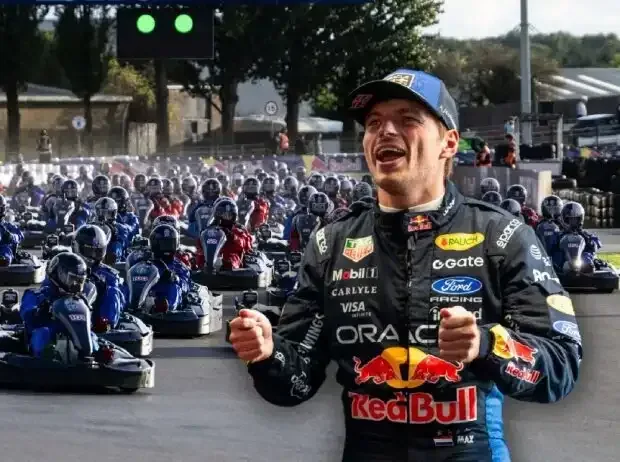 Titel-Bild zur News: Fotomontage: Max Verstappen und das komplette Feld bei seiner Kart-Challenge 2026