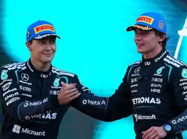 Title image for the news: George Russell and Kimi Antonelli on the Formula 1 podium 2026 in Monza