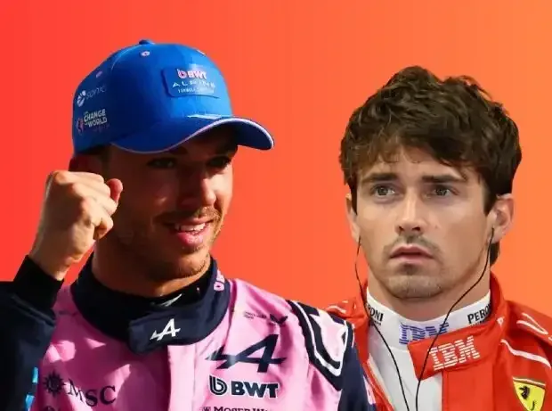 Title image for the news: Photo montage: Pierre Gasly celebrates, Charles Leclerc looks stunned