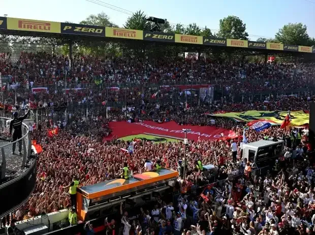 Title image for the news: Kimi Antonelli on the podium in Monza before a record crowd of over 400,000 spectators